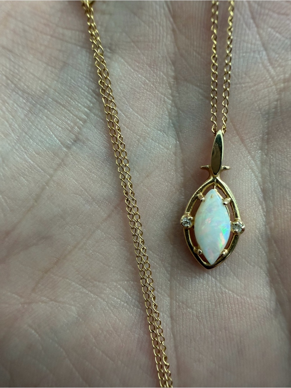 Gold Opal Marquise Pendant Necklace - White Opal